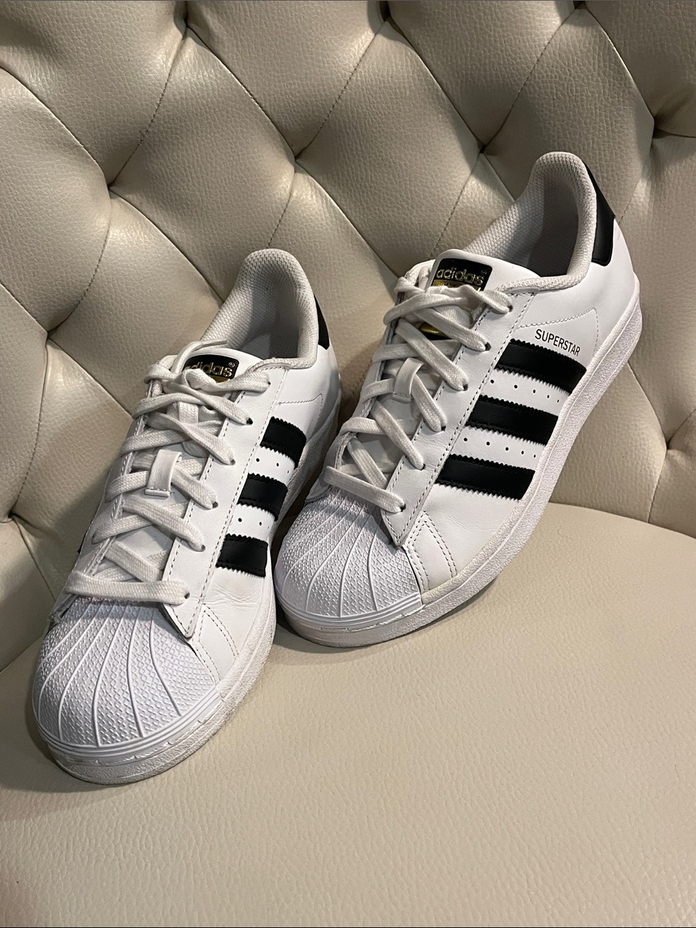 adidas White and Black Superstar Leather Sneakers Women’s Size 8.5 Men’s 6.5